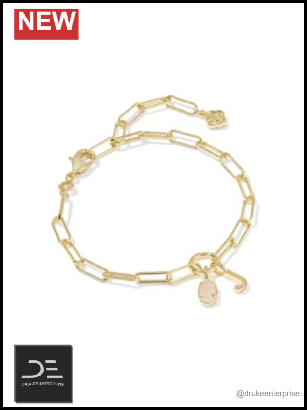 Gold Plated Initial Letter Bracelet Rose Quartz Chain Charm Women Gift